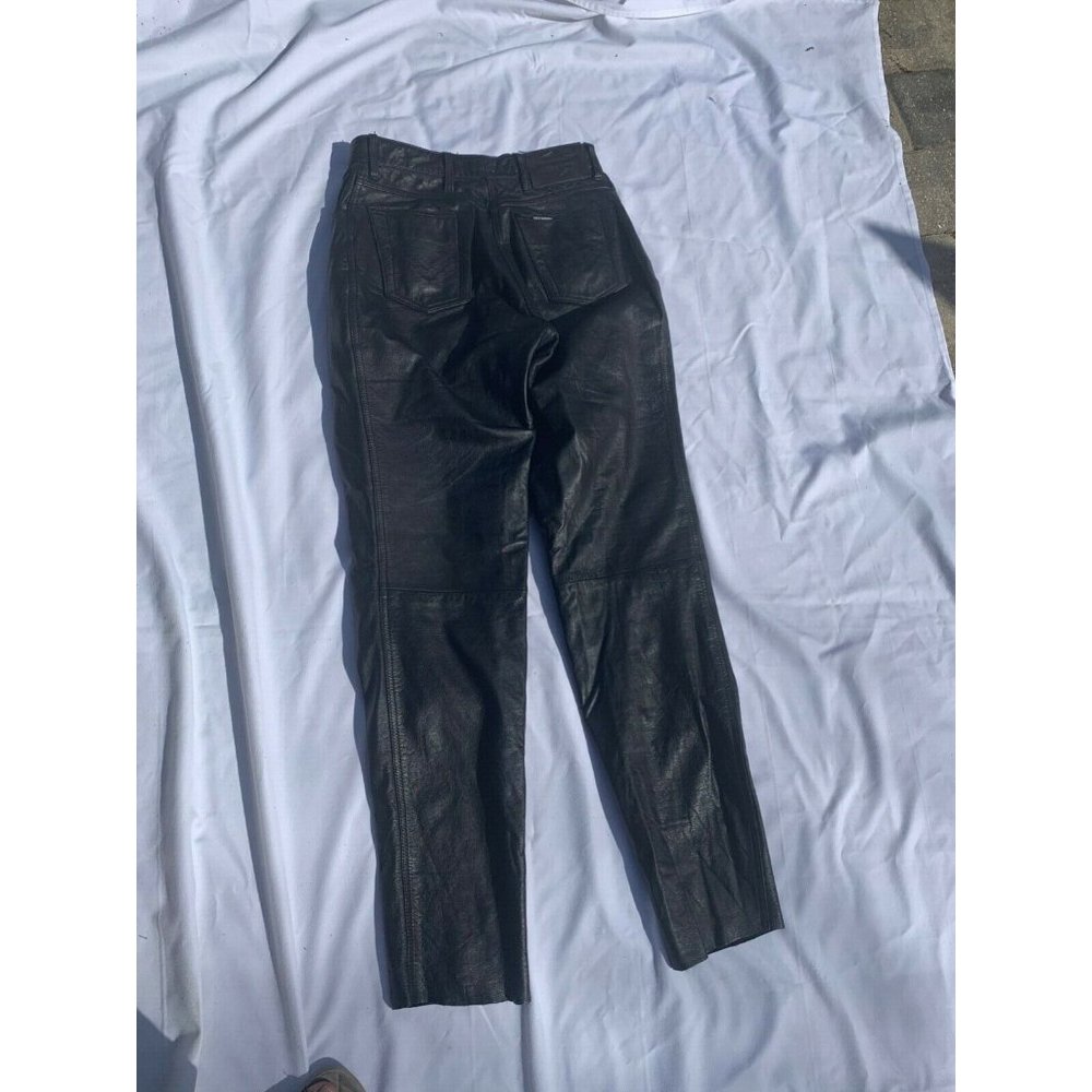 Harley Davidson women's leather straight leg pants 34/6 raw hem zipper /button